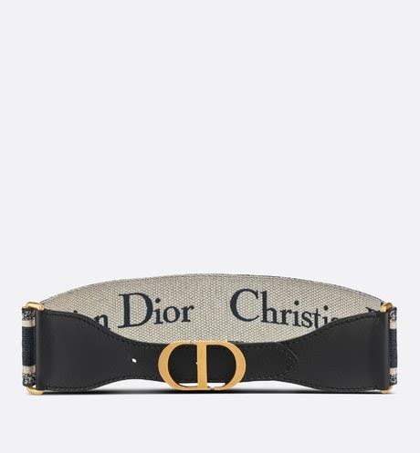 Cintura “Christian Dior” Tela ricamata blu navy e bianca, 65 mm